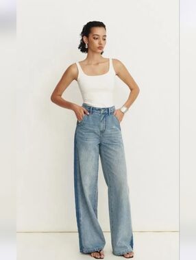 Fabrique Clarissa Two Toned Wide Leg Denim Jeans Size Small